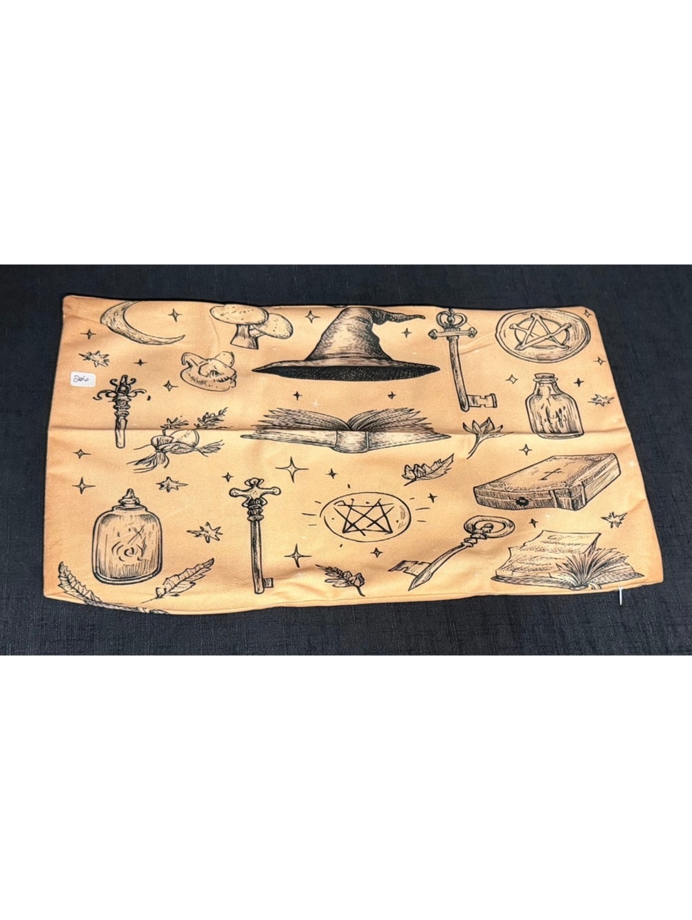 Vintage Witchy Themed Fabric Pillow Case  with Magical Symbols and Objects
